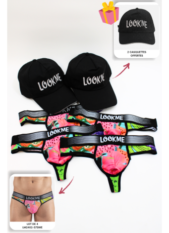 Pack 4 Strings Homme LM2402-57SWE LOOKME + 2 Casquettes Offertes